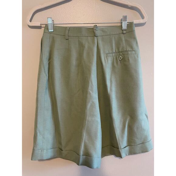 Vintage Talbots Size 10 Petite High Waist Linen Blend Shorts Green Pleated Front - Picture 2 of 6